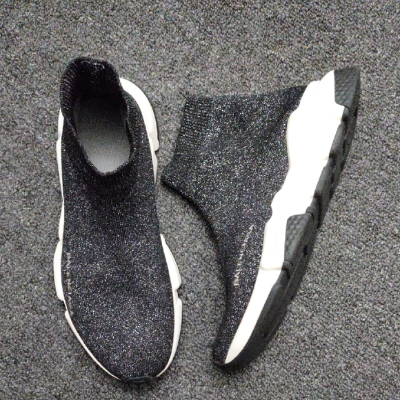 Balenciaga Black Glitter Runner Ankle Sneakers